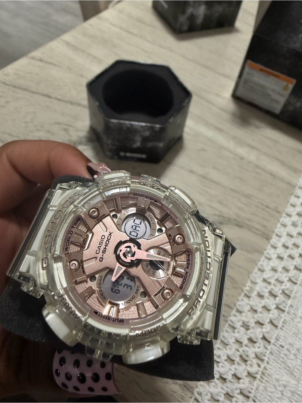 Casio Clear Translucent Case Pink and Rose Gold Dial G-Shock Watch